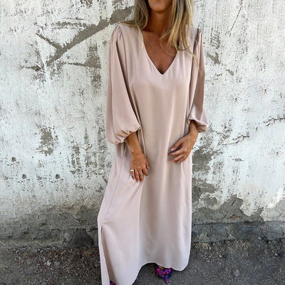 Thilda | Lång Boho Klänning med Fickor