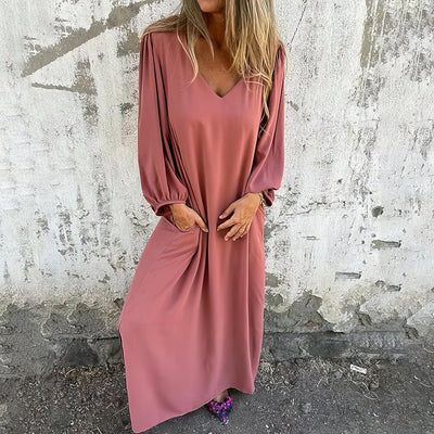 Thilda | Lång Boho Klänning med Fickor