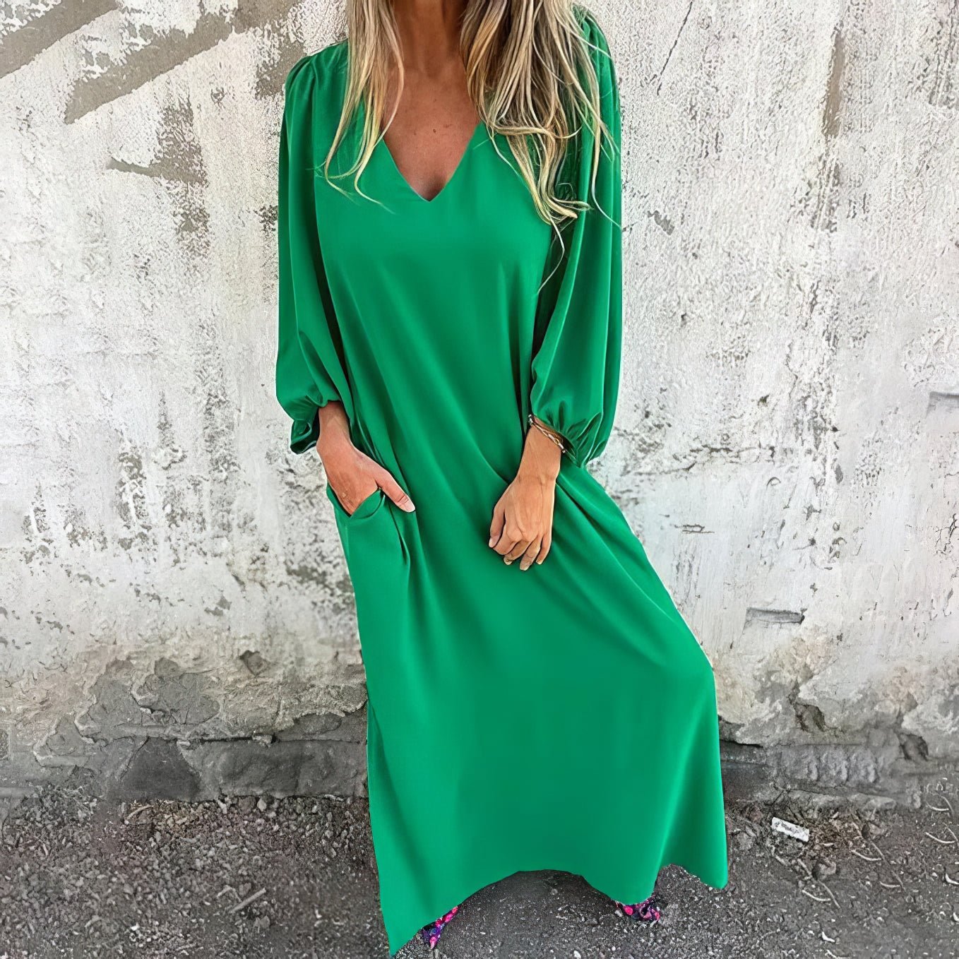 Thilda | Lång Boho Klänning med Fickor