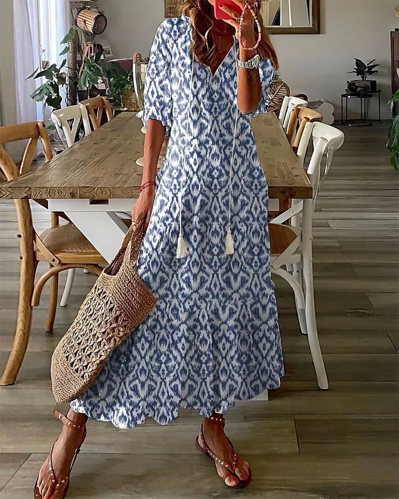 Anisa | Boho Klänning med Mage Täckning