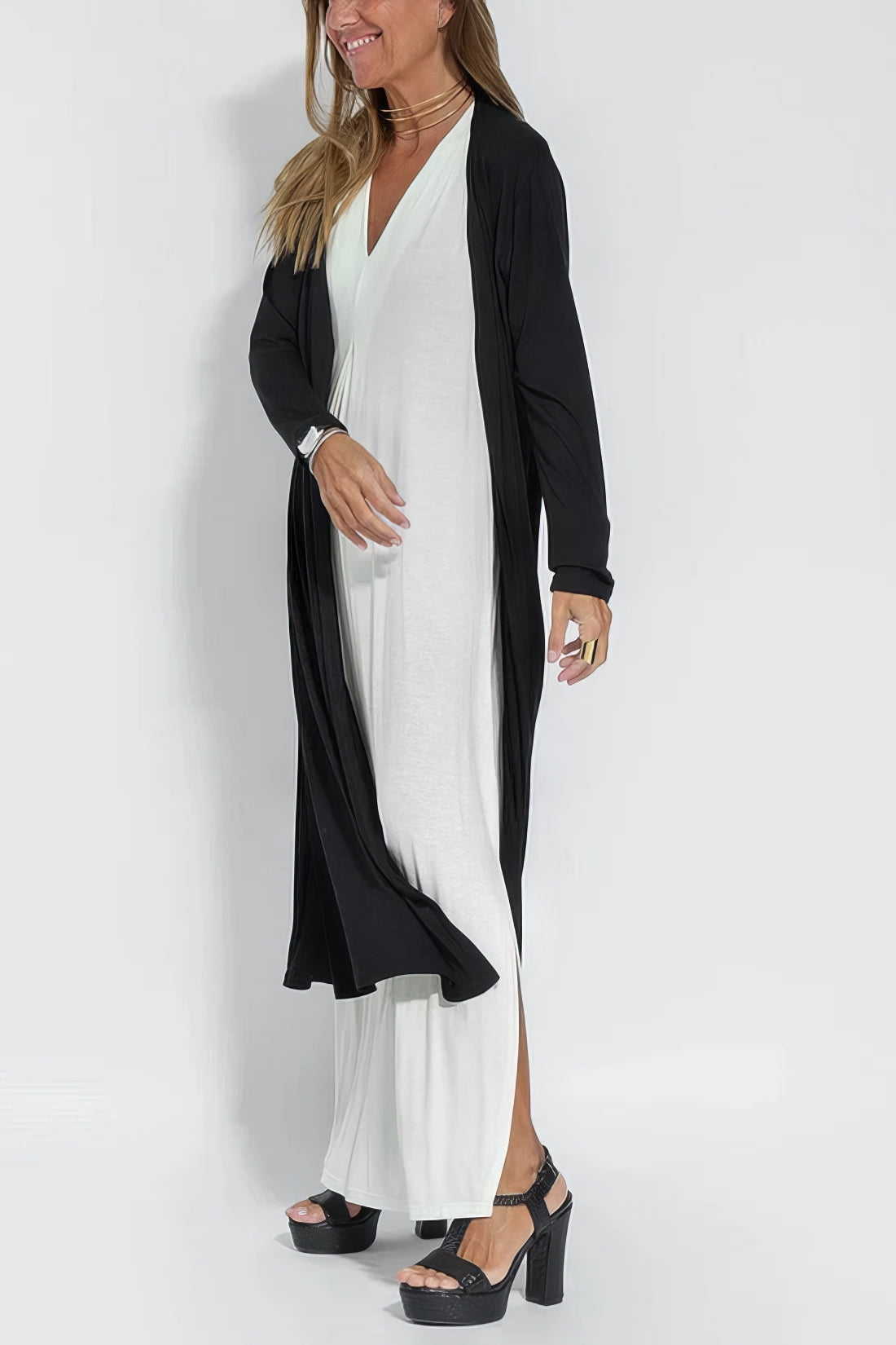 Luna | Elegant Långklänning med Gratis Matchande Cardigan