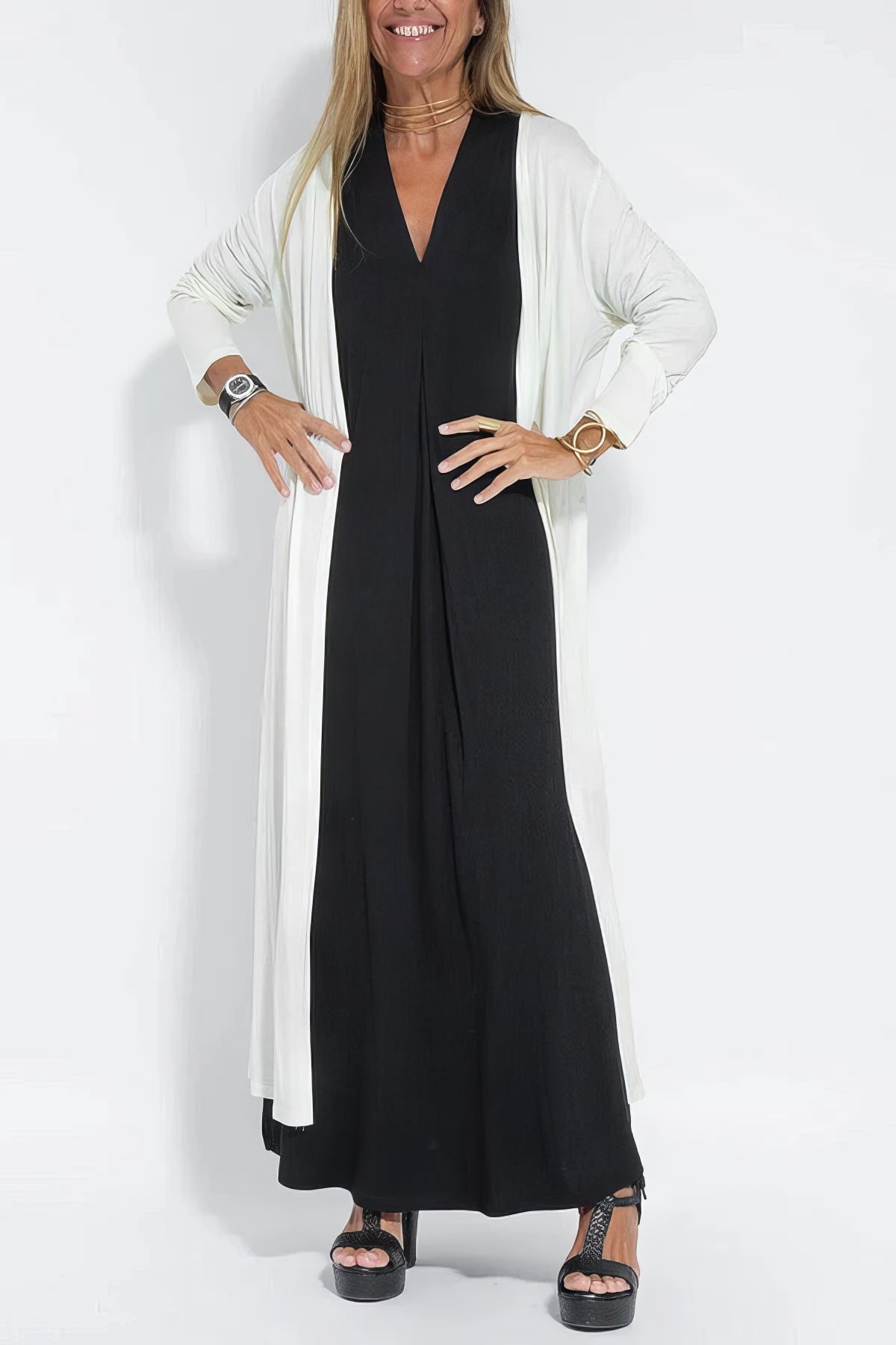 Luna | Elegant Långklänning med Gratis Matchande Cardigan