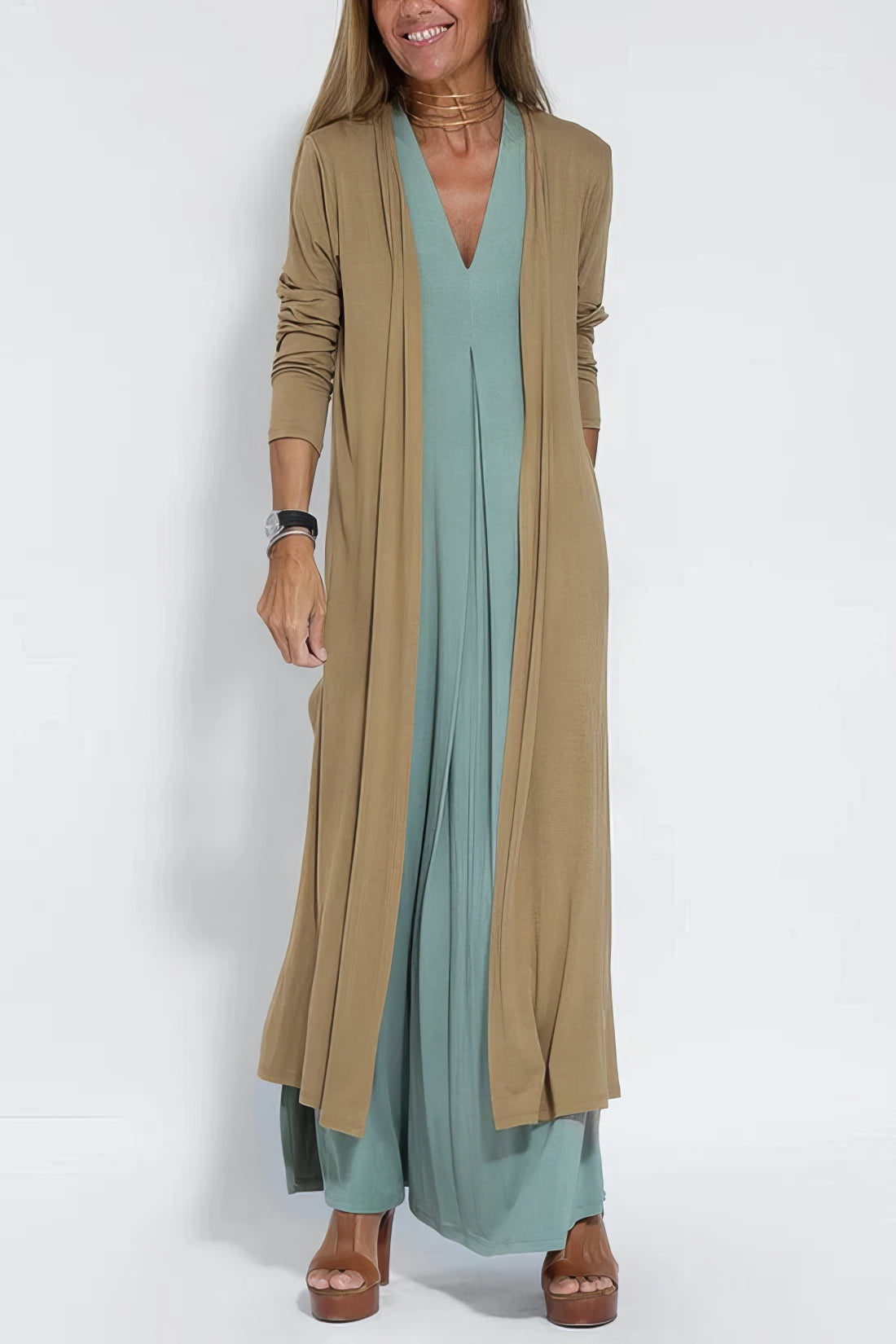 Luna | Elegant Långklänning med Gratis Matchande Cardigan